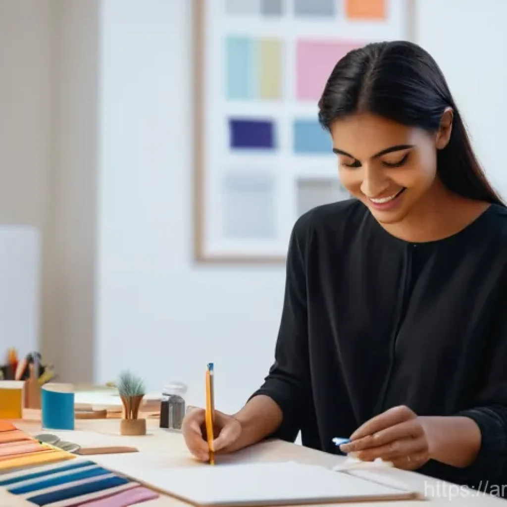 직업 정렬을 위한 내적 동기 실천 사례 - **Prompt:** A vibrant, cinematic shot of a diverse young adult (e.g., an Arab woman) in a brightly l...