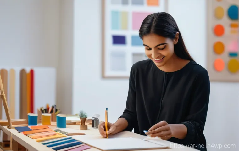 직업 정렬을 위한 내적 동기 실천 사례 - **Prompt:** A vibrant, cinematic shot of a diverse young adult (e.g., an Arab woman) in a brightly l...