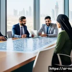 Home 22 내적 동기를 통한 직장 내 혁신 촉진하기 - A diverse group of professional Arabic office workers in modern business attire collaborating warmly...