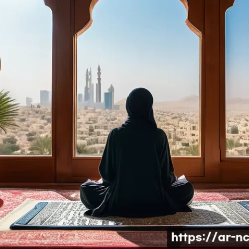 Home 32 내적 동기를 통한 자아 발견 - A serene and inspirational scene depicting a Middle Eastern professional woman practicing self-refle...