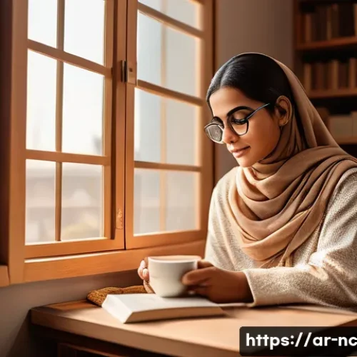 Home 31 내적 동기를 키우는 독서 목록 - A cozy reading nook in a modern Arabic-style home featuring warm earth tones and intricate geometric...