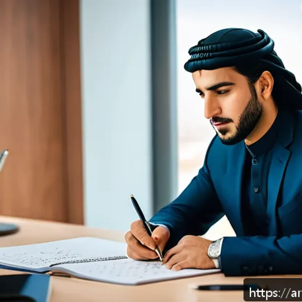 내적 동기를 통해 리더십 개발하기 - A professional Middle Eastern man in his 30s, dressed in smart casual attire, sitting confidently at...