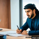 Home 18 내적 동기를 통해 리더십 개발하기 - A professional Middle Eastern man in his 30s, dressed in smart casual attire, sitting confidently at...